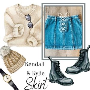 Kendall & Kylie Lace Up Denim Jean Mini Skirt